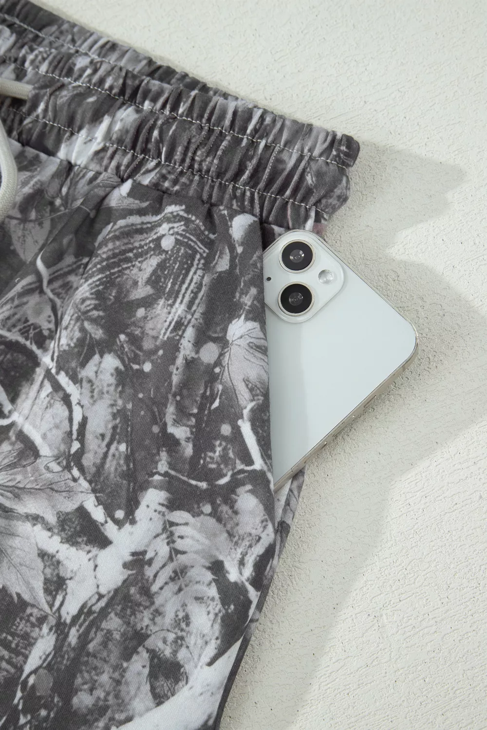 Abstract Maple Leaf Printed Tie Elastic Waist Shorts, image 7