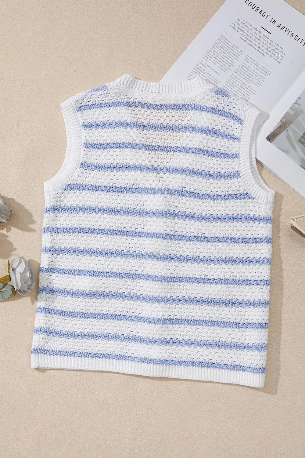 Stripe V Neck Gold Buttons Elegant Sweater Vest, image 7