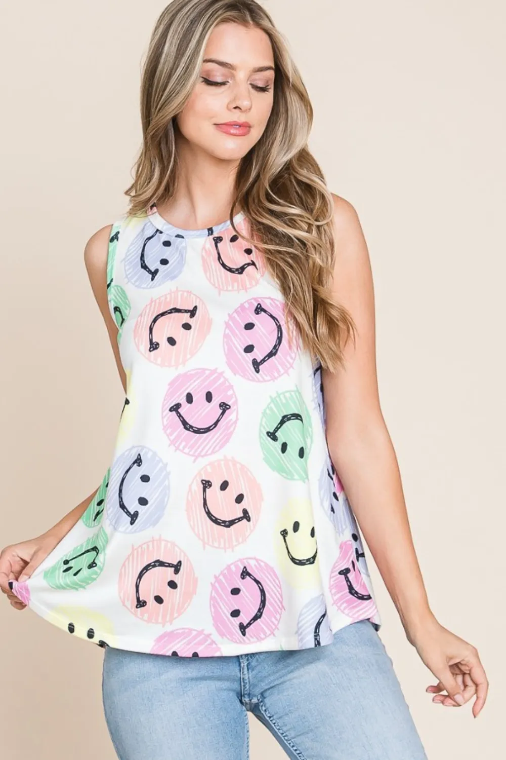 Smiley Face Round Neck Tank, image 4