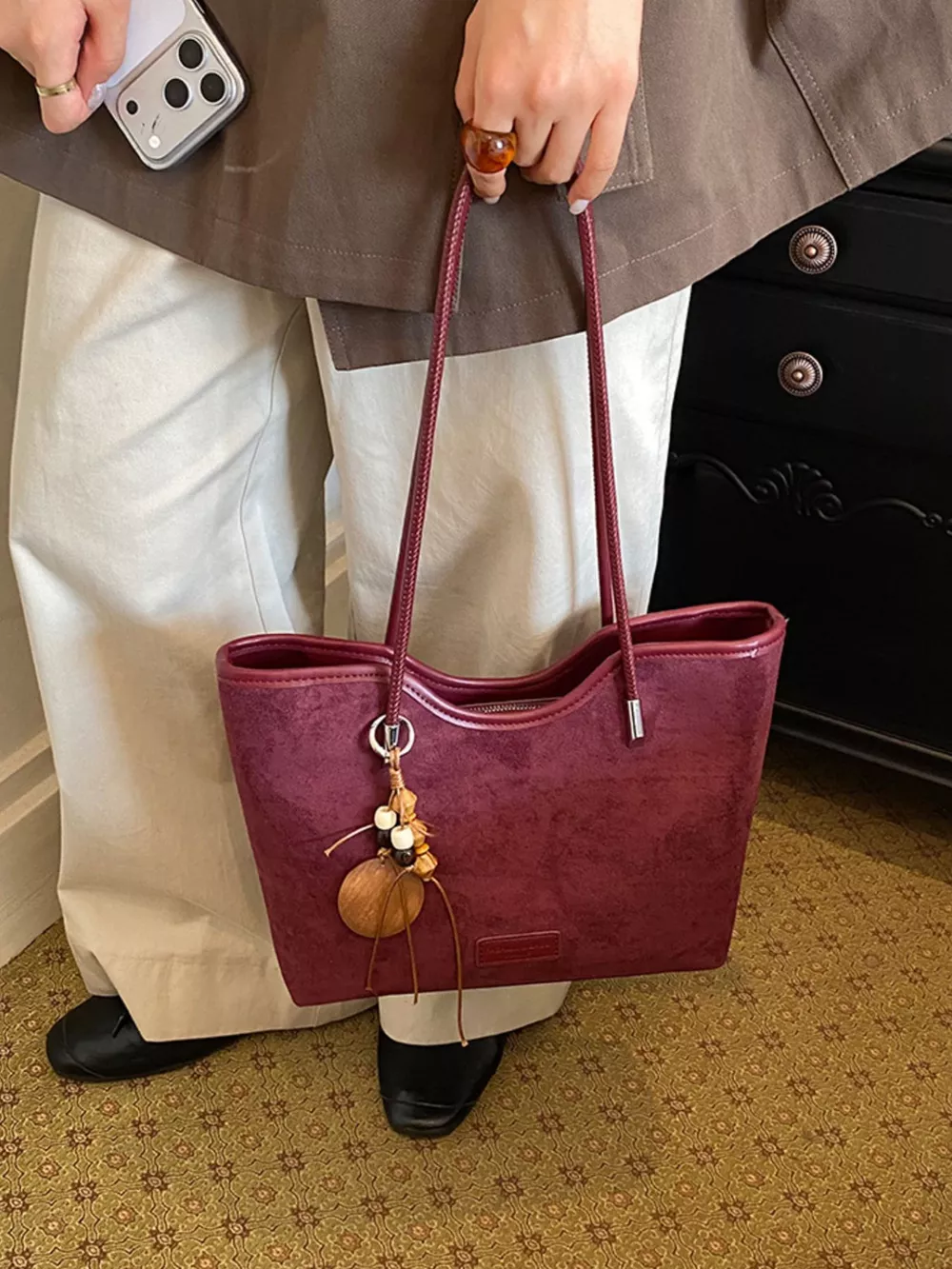 Solid Suede Shoulder Bag, image 2