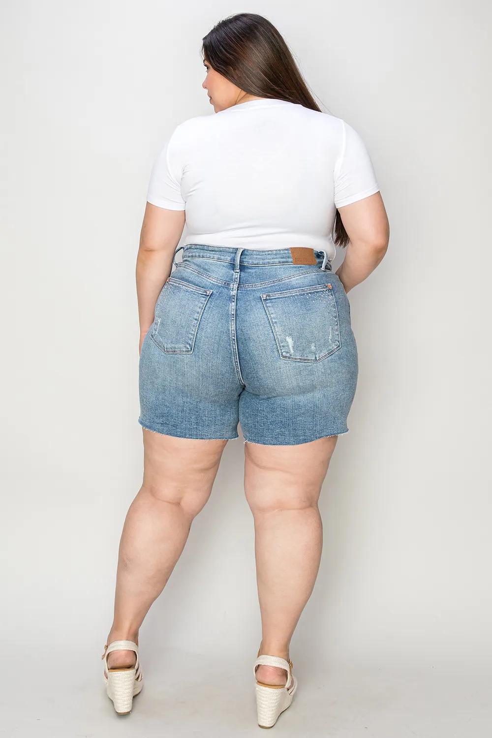 Full Size High Waist Rhinestone Decor Denim Shorts, image 11
