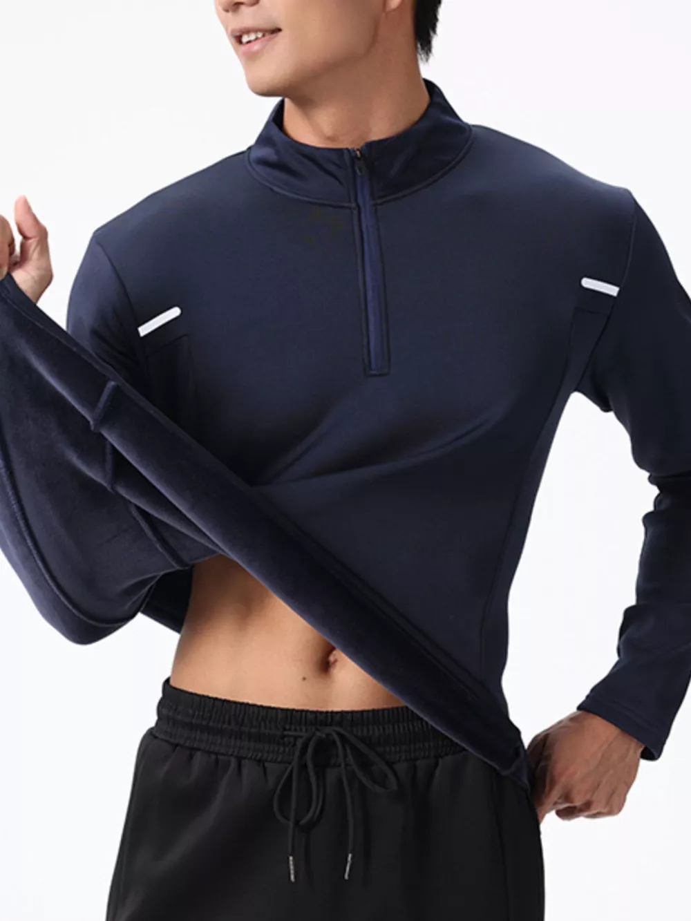 Men's Plus Size Half-Zip Long Sleeve Top, image 5