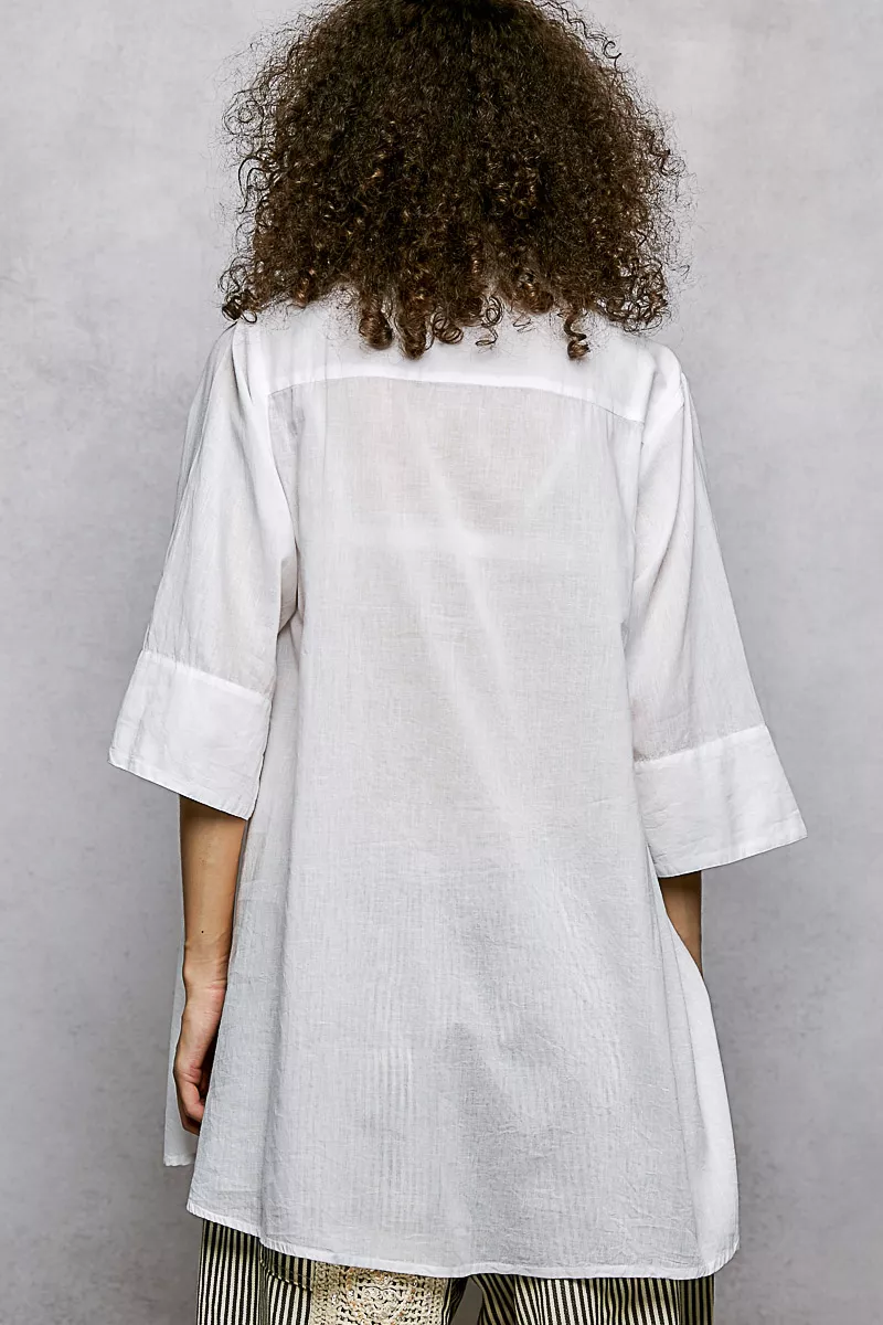 Floral Embroidered Half Sleeve Cotton Shirt, image 4