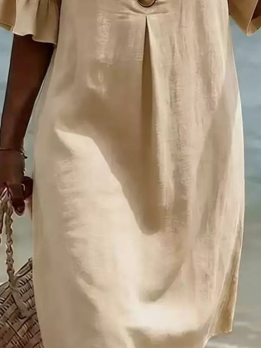 Full Size Decorative Button Ruffle Half Sleeve Dress Plus Size, image 21