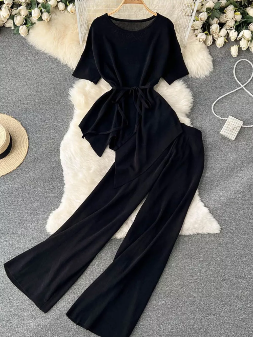 Short Sleeve Top and Wide Leg Pants Set, image 13
