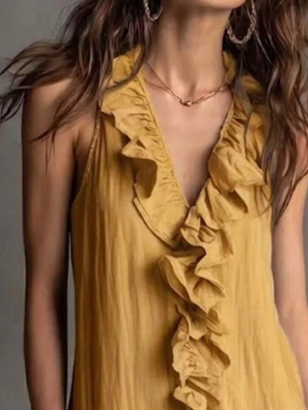 Sleeveless Ruffle Trim V-Neck Midi Dress, image 12