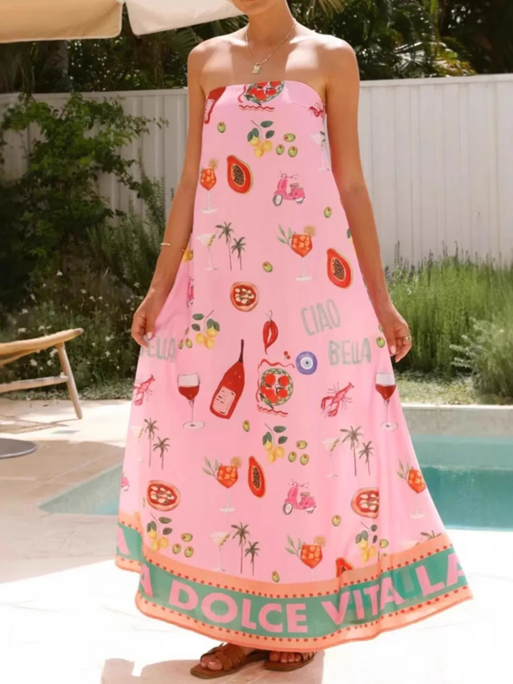 Printed Strapless Summer Maxi Dress, image 5