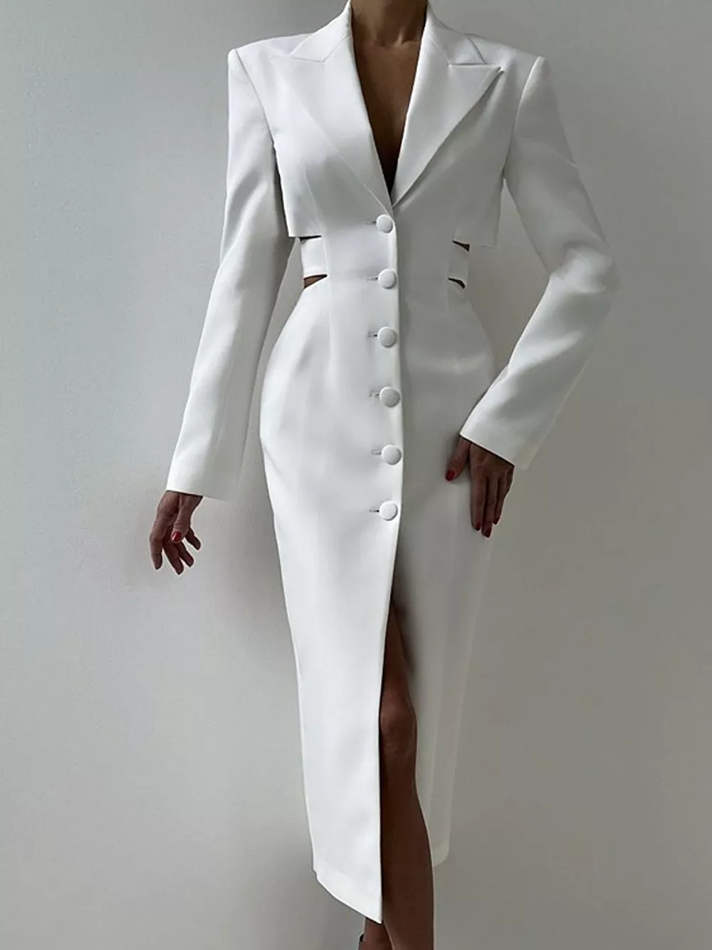Button-Down Blazer Dress with Cut-out Waist