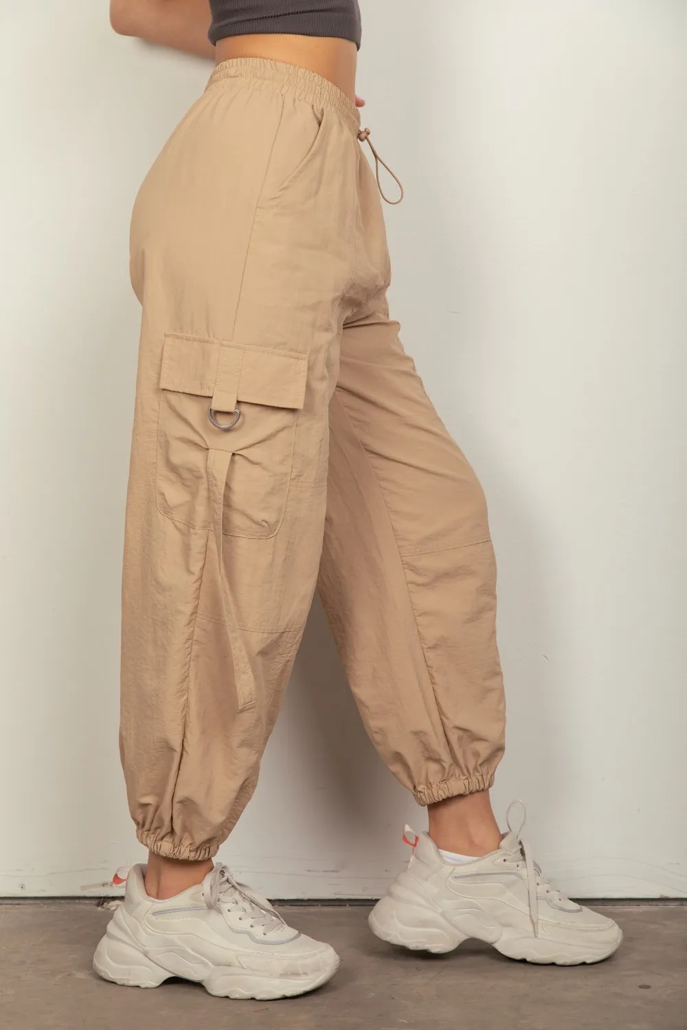Elastic Waist Woven Cargo Pants, image 3