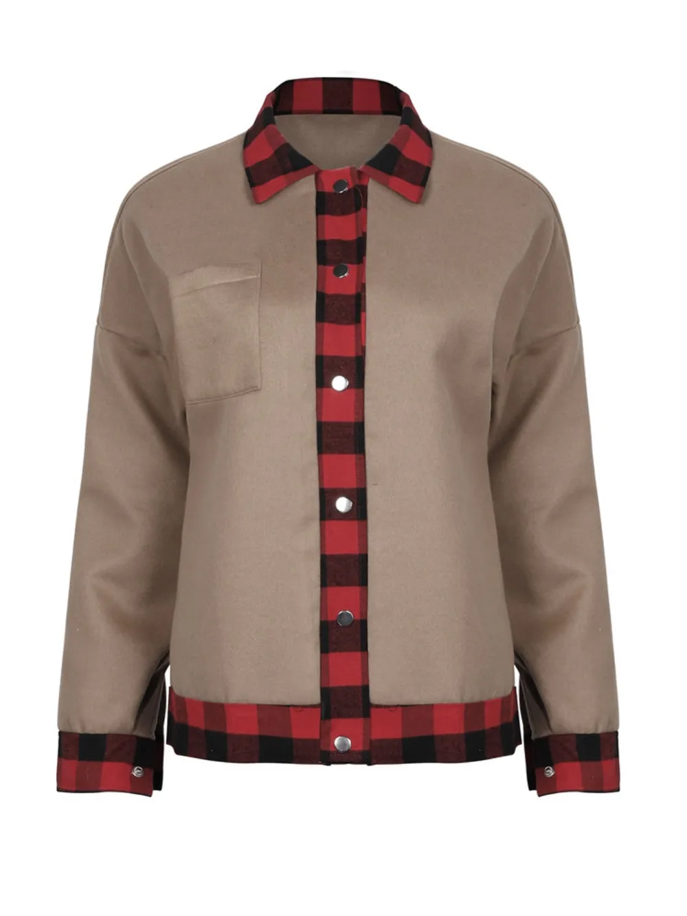 Plaid Trim Long Sleeve Jacket, image 4