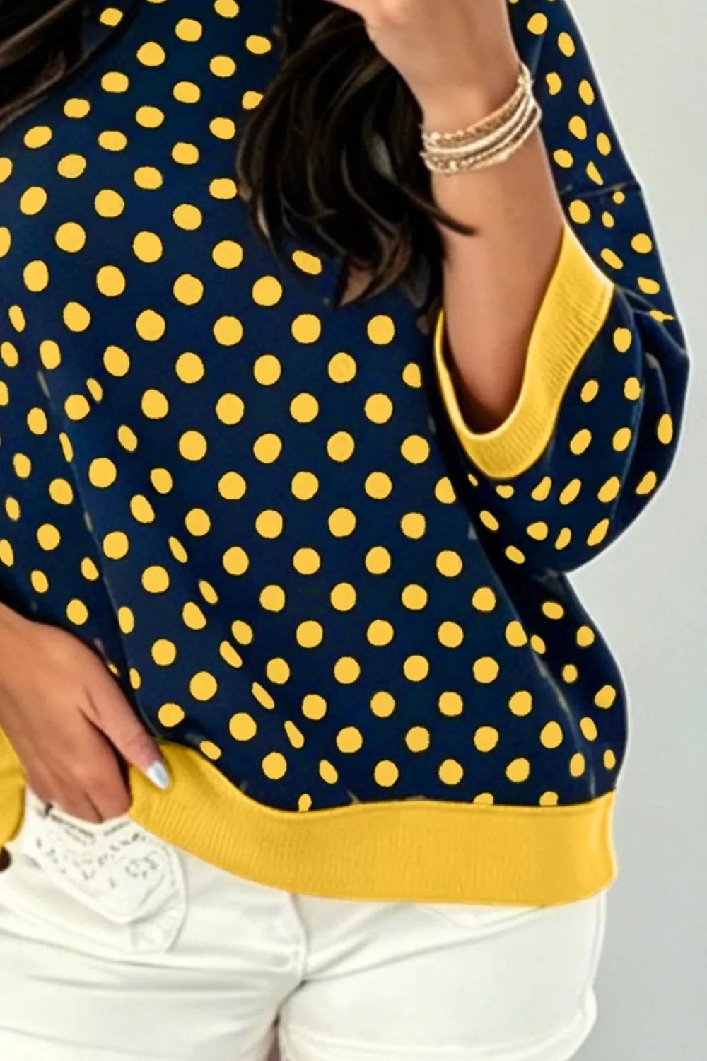 Polka Dot Sweatshirt with Contrast Trim, image 3