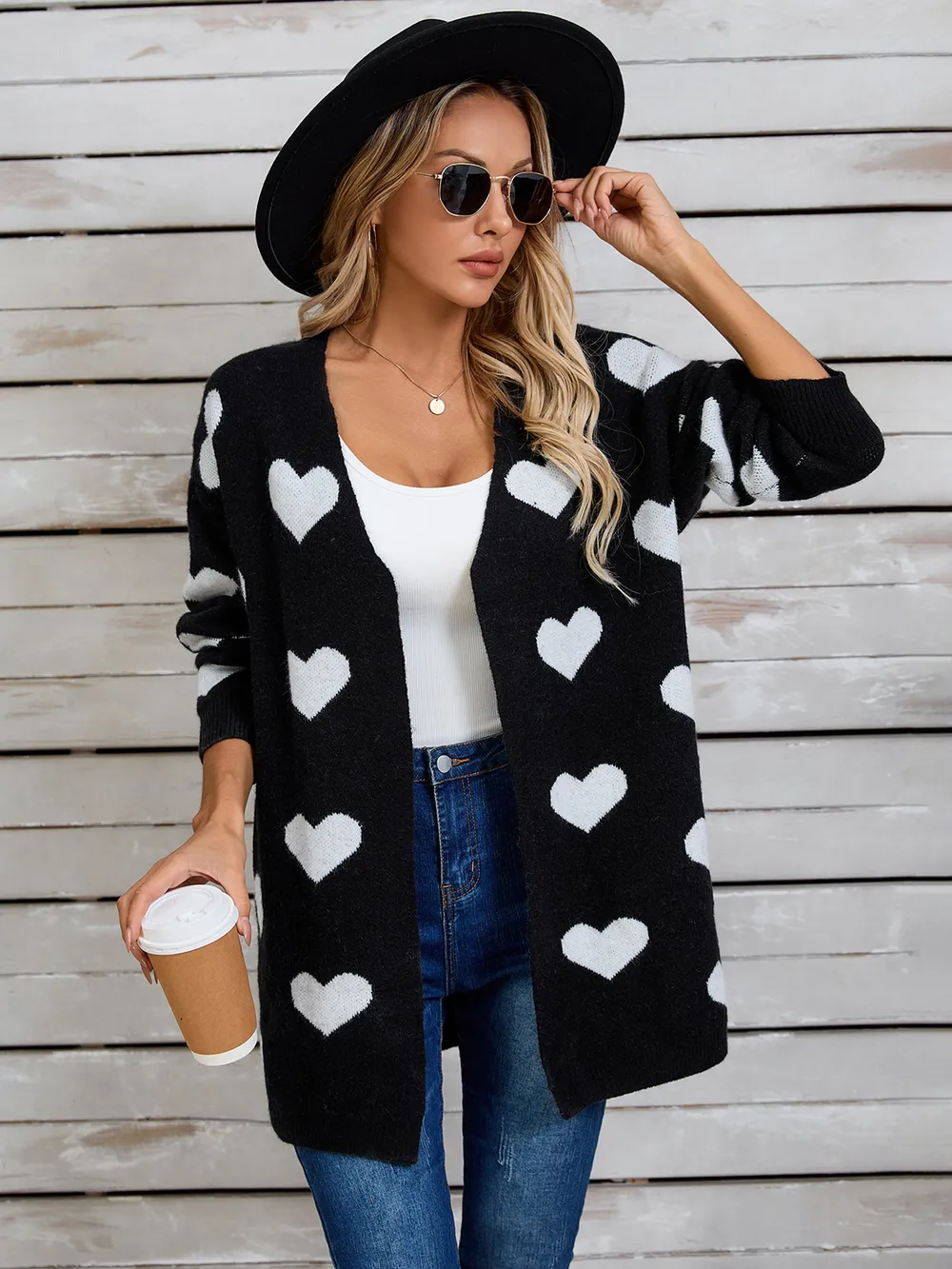 Heart Open Front Long Sleeve Cardigan, image 14