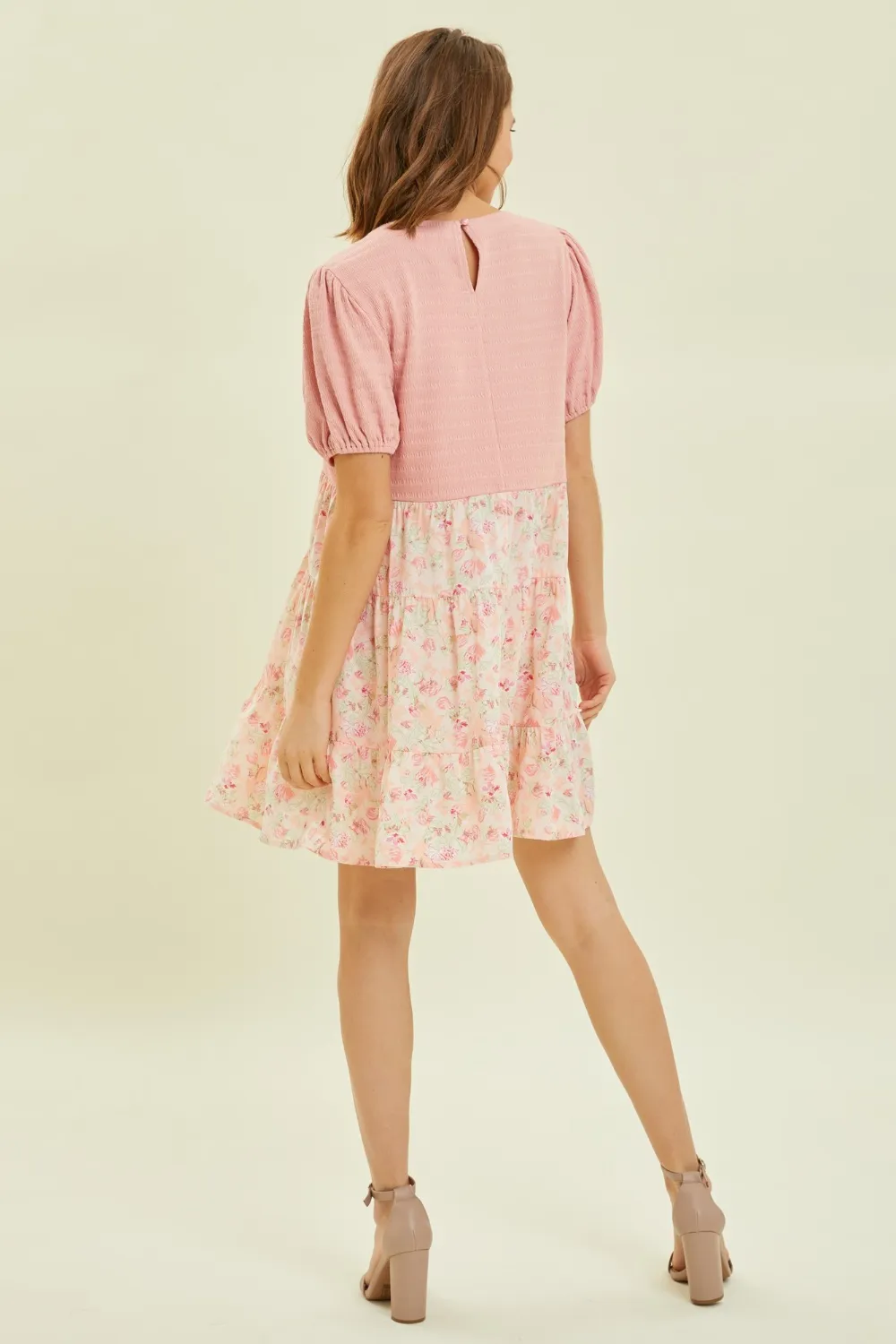 Full Size Round Neck Floral Ruffle Hem Mini Dress, image 5