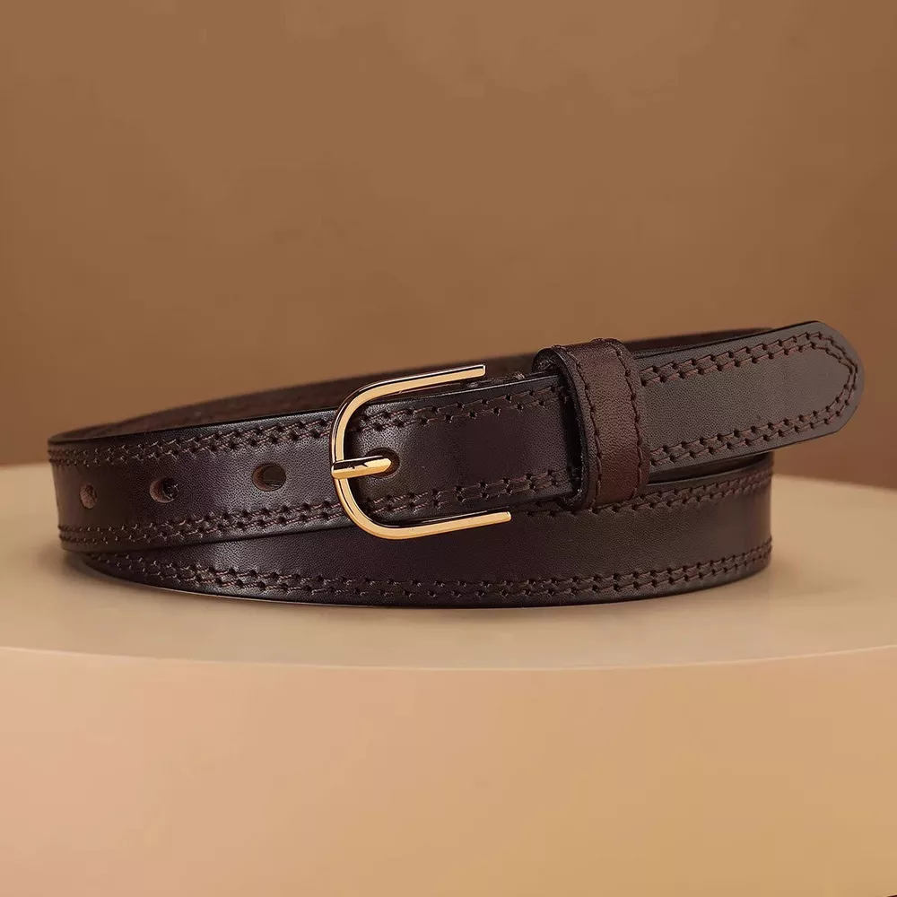 Classic Leather Belt with Golden Buckle, image 5