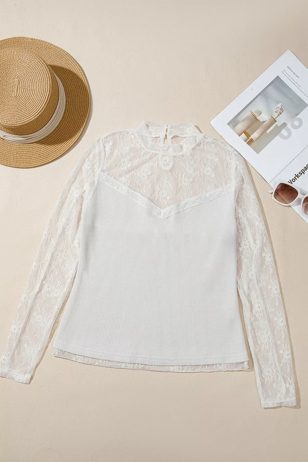 Lace Mesh Long Sleeve Top, image 5
