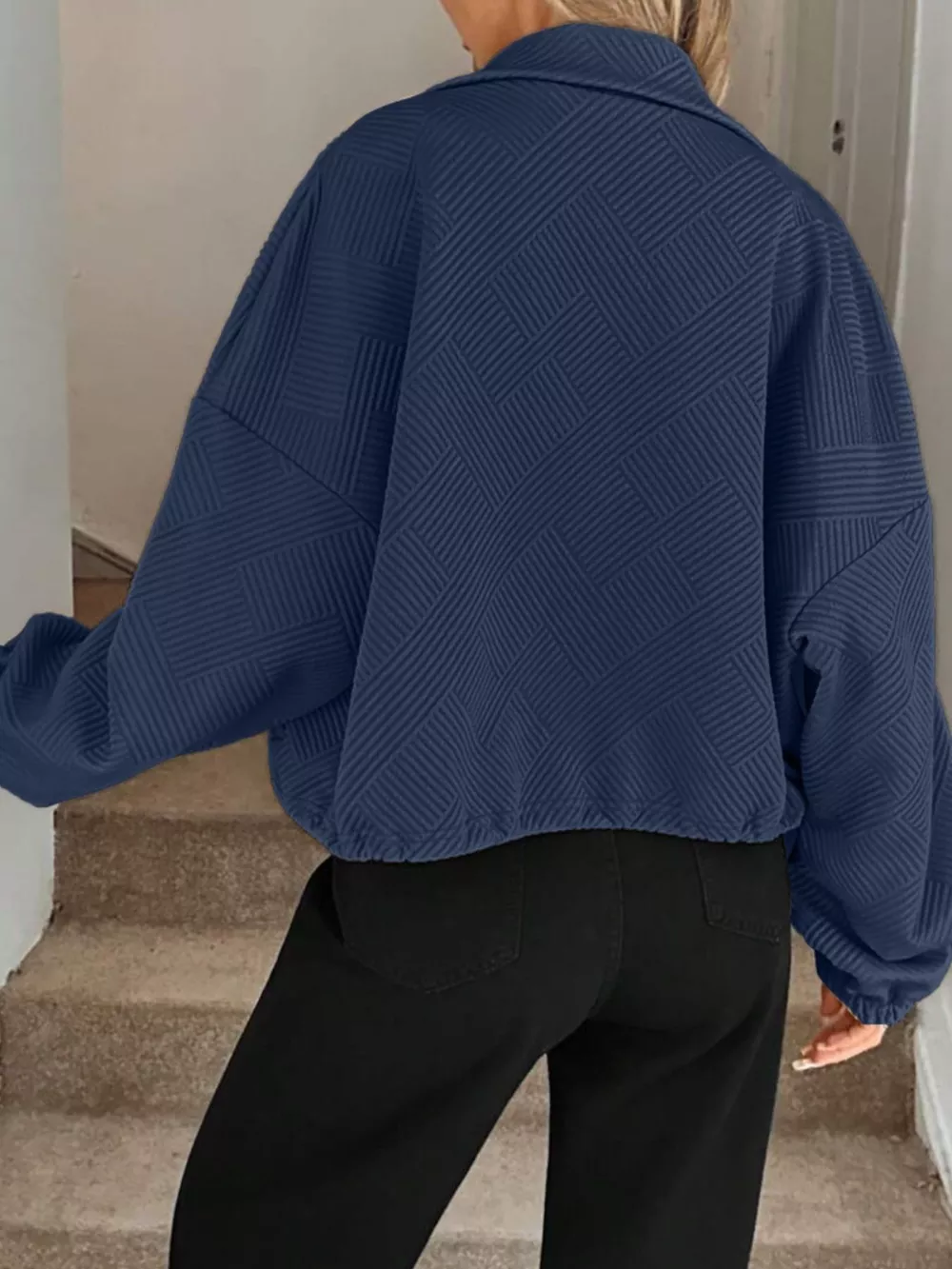 Textured Zip-Up Drawstring Hem Jacket, image 12