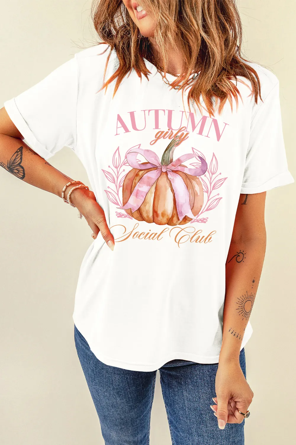 Pumpkin Graphic Round Neck Short Sleeve T-Shirt, image 4