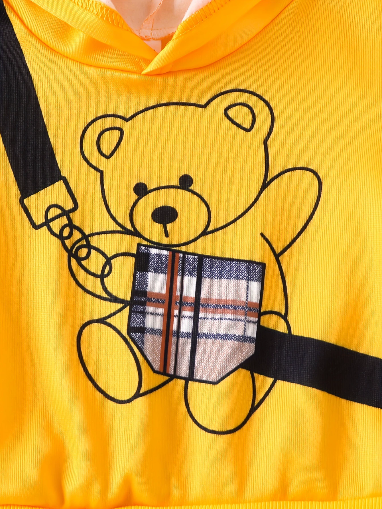 Children's Bear Graphic Hoodie & Plaid Pants Set, image 3