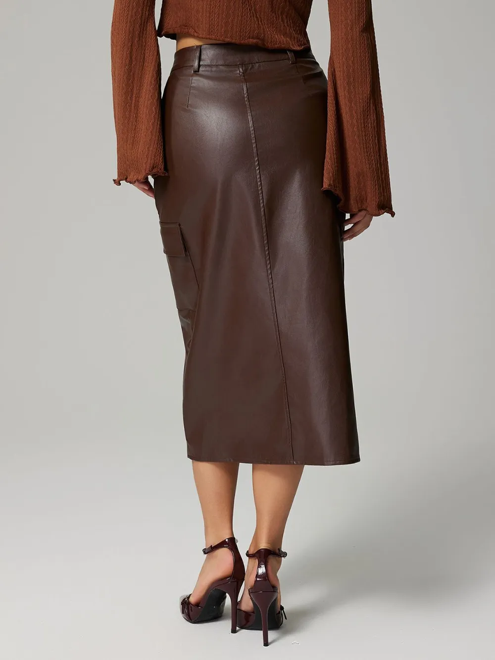Slit Midi Skirt with Pockets, image 6