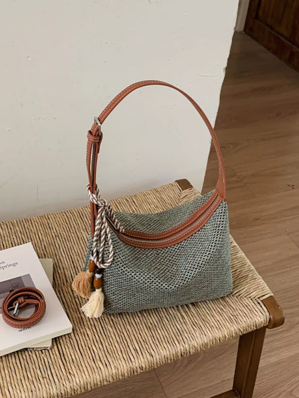 Woven Shoulder Bag with Tassel, image 19