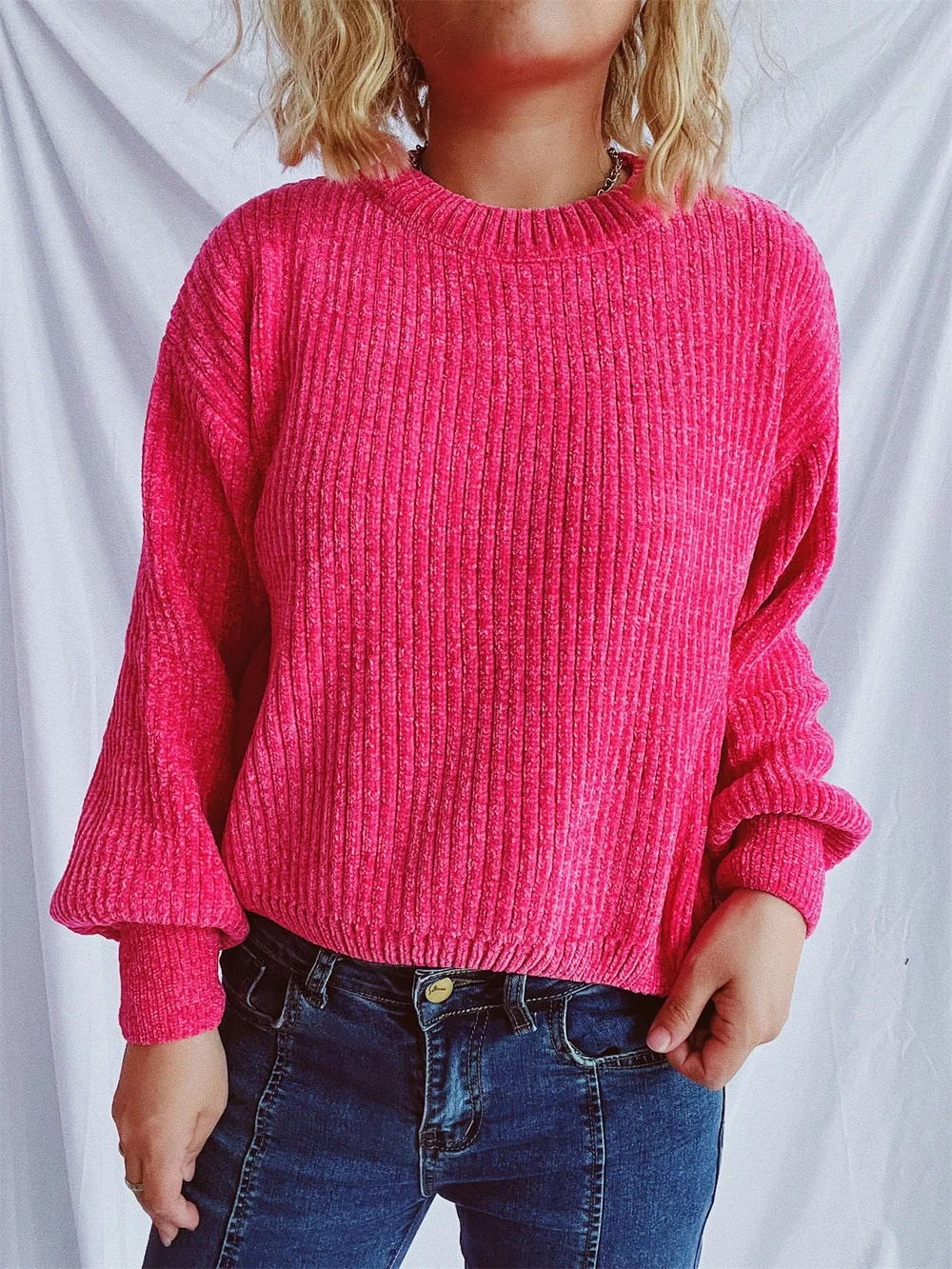 Round Neck Dropped Shoulder Long Sleeve Sweater, image 13