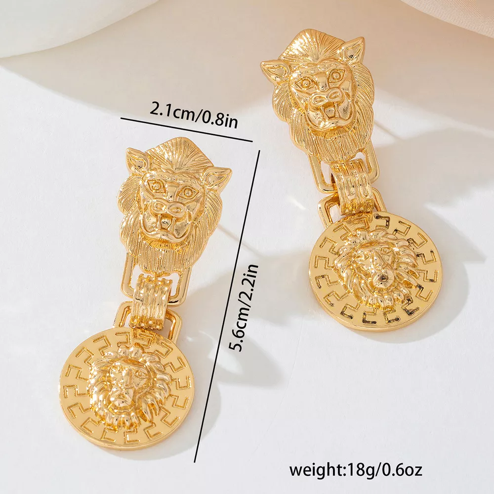 18K Gold-Plated Lion Head Medallion Drop Earrings, image 5