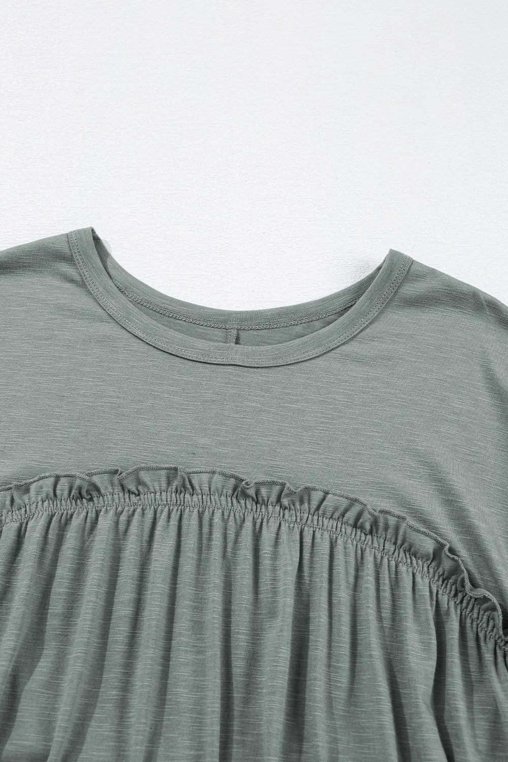 Frilled Gathered Seam Round Neck T Shirt Dress, image 8
