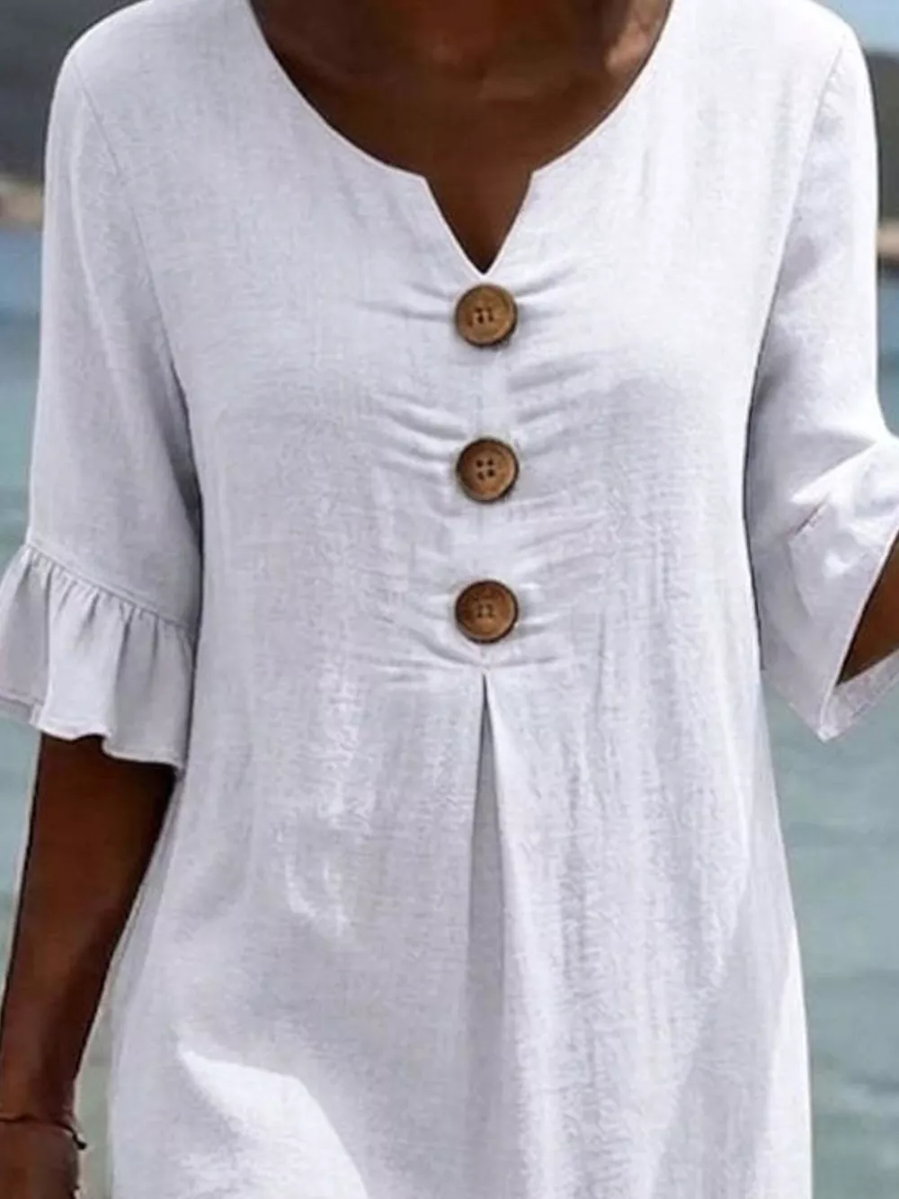 Full Size Decorative Button Ruffle Half Sleeve Dress Plus Size, image 3
