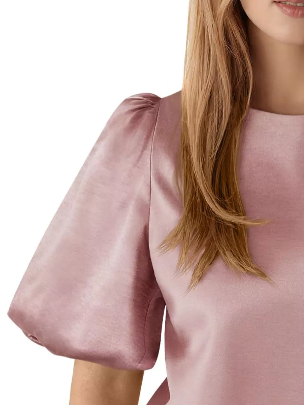 Round Neck Puff Sleeve Satin Top, image 11