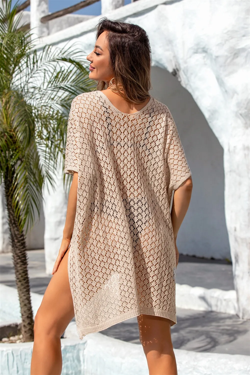 Openwork Slit Scoop Neck Cover Up, image 22