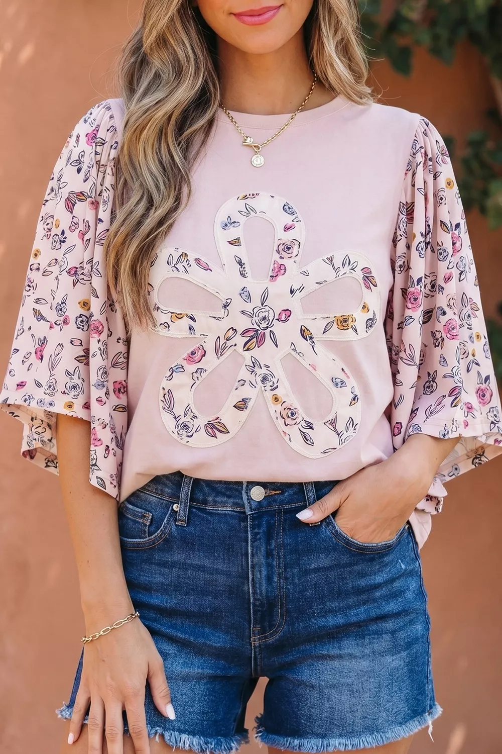 Floral Patchwork Bell Sleeve Blouse, image 3
