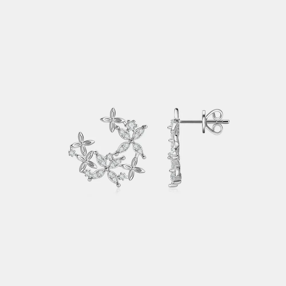 925 Sterling Silver Moissanite Lucky Clover Earrings, image 5