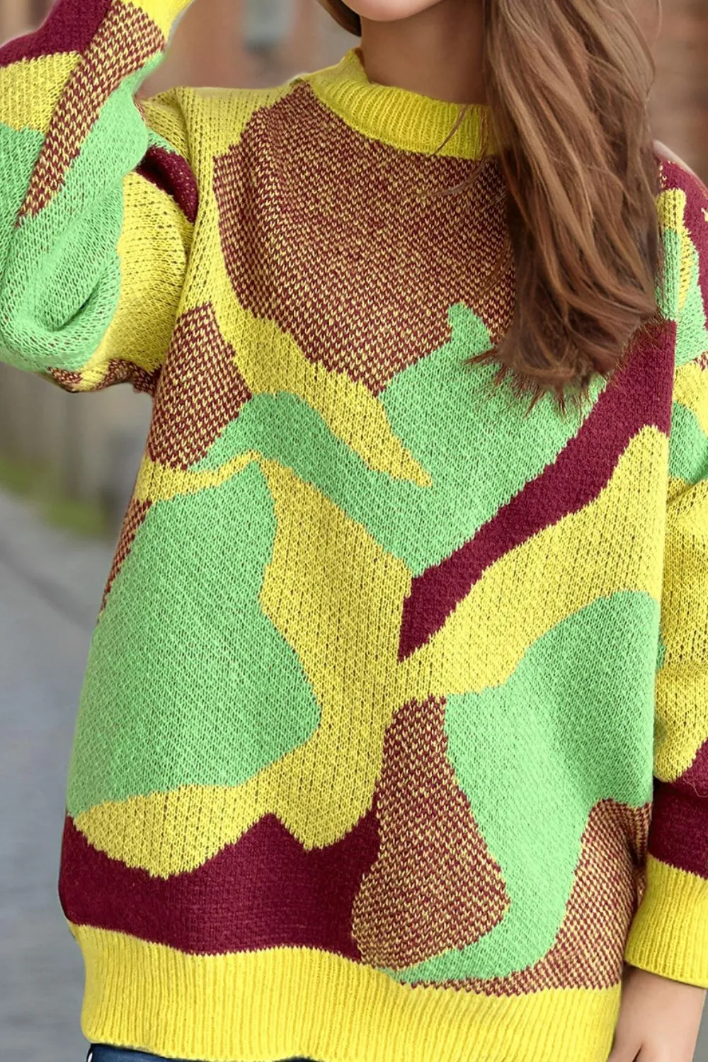 Contrast Round Neck Long Sleeve Sweater, image 4