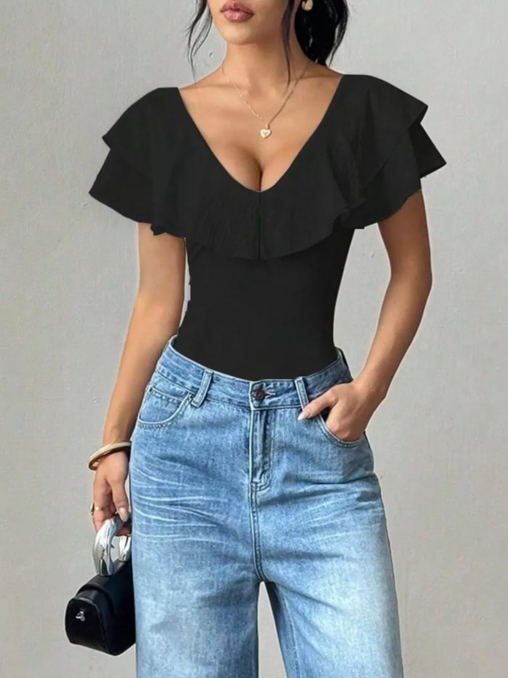 Ruffle Trim V-Neck Bodysuit, image 12