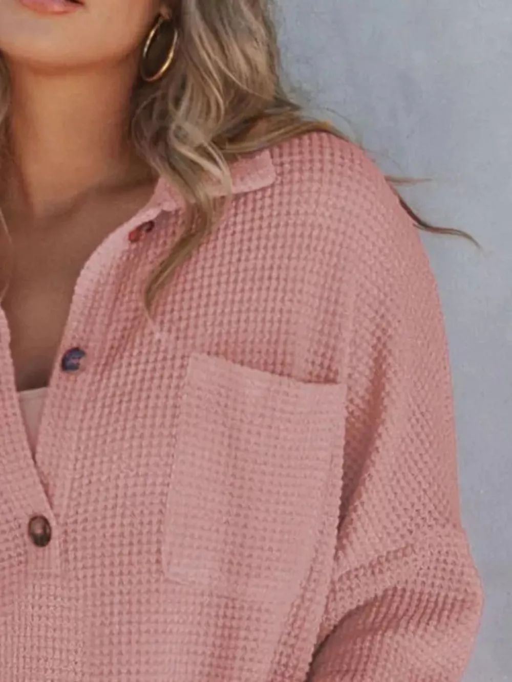 Casual Waffle Knit Button Detail Blouse, image 9