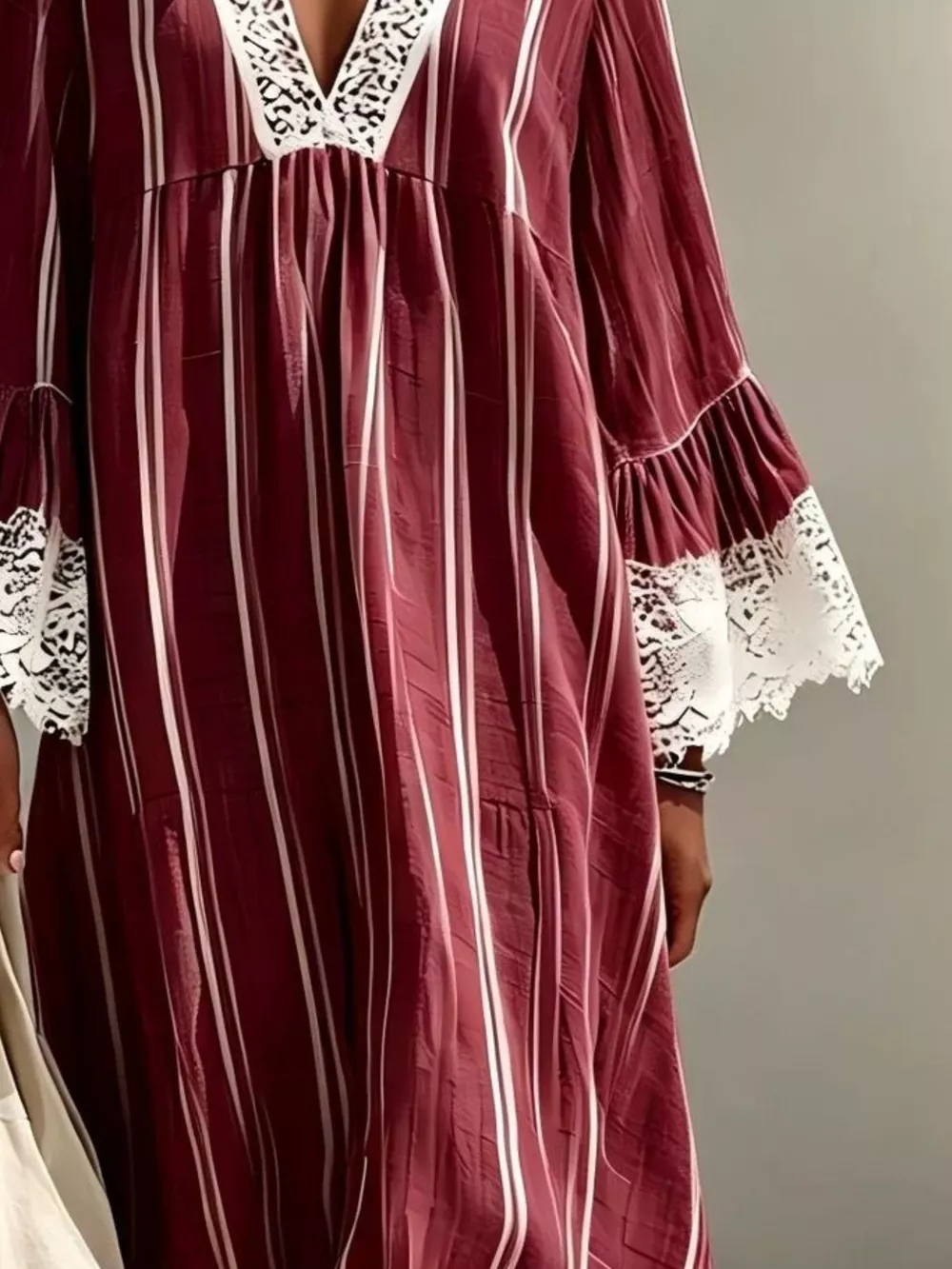 Lace Trim V-Neck Midi Dress, image 2