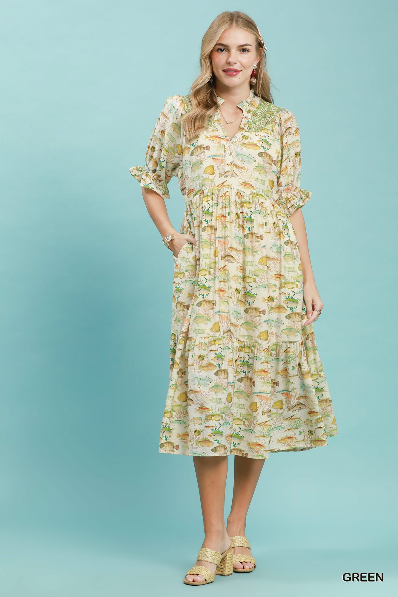 Print Tiered Midi Dress, image 4
