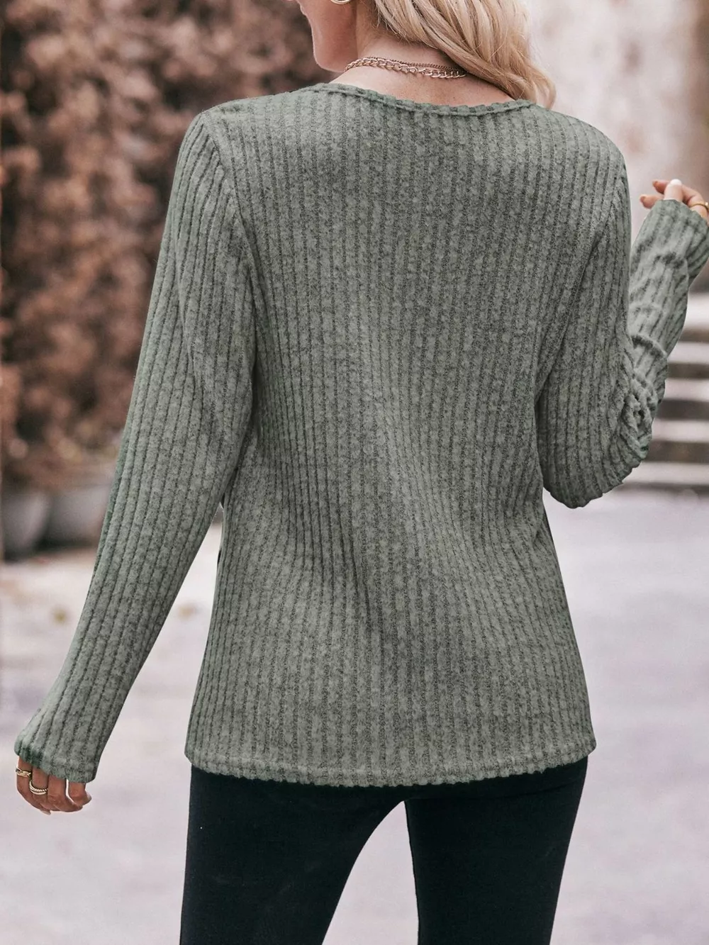 Ribbed Knit Long Sleeve T-Shirt, image 11