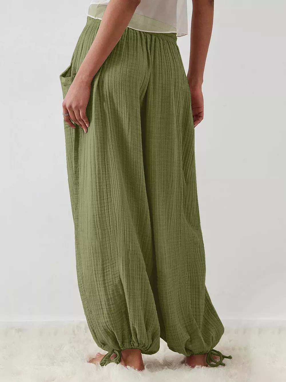 Loose Fit Gauze Drawstring Pants, image 7