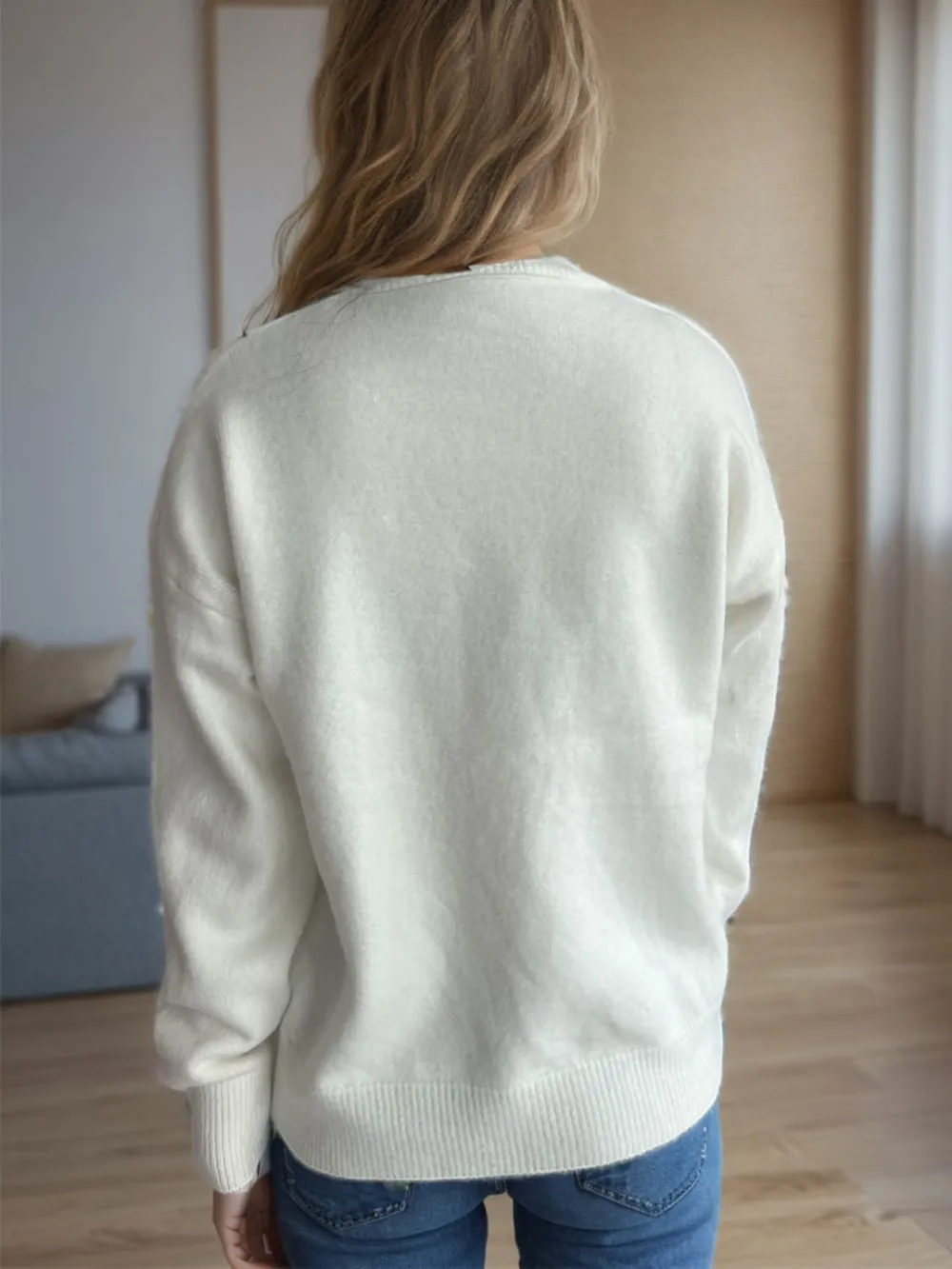 Round Neck Drop Shoulder Long Sleeve Sweater, image 10