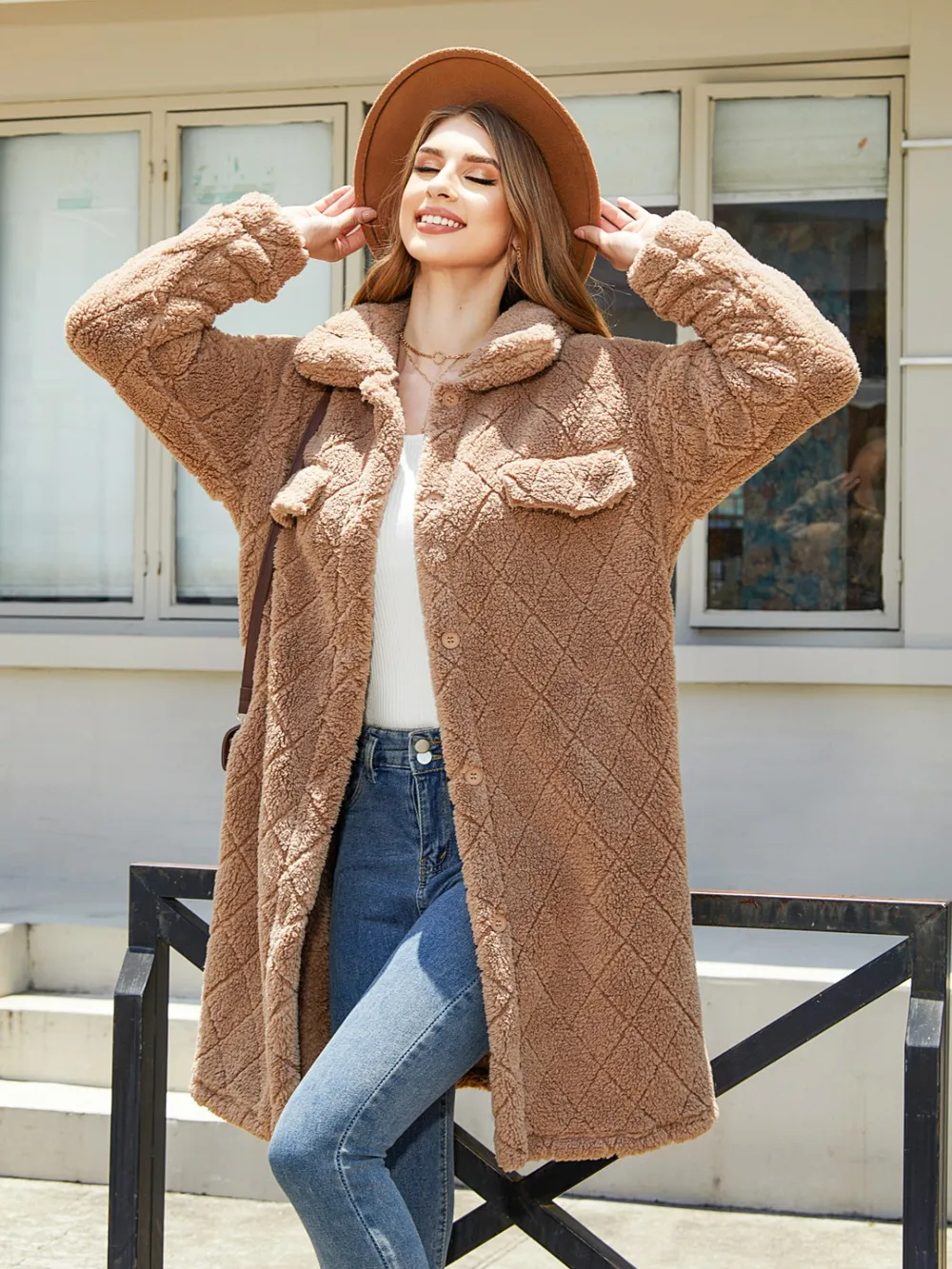 Texture Button Up Dropped Shoulder Coat, image 3