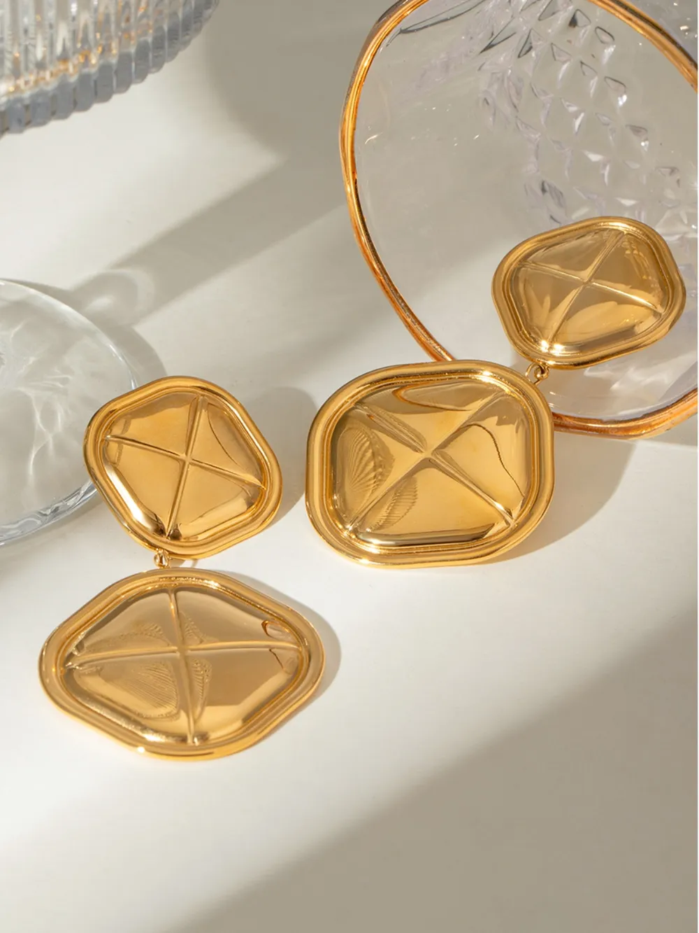 18K Gold-Plated Stainless Steel Square Earrings, image 8