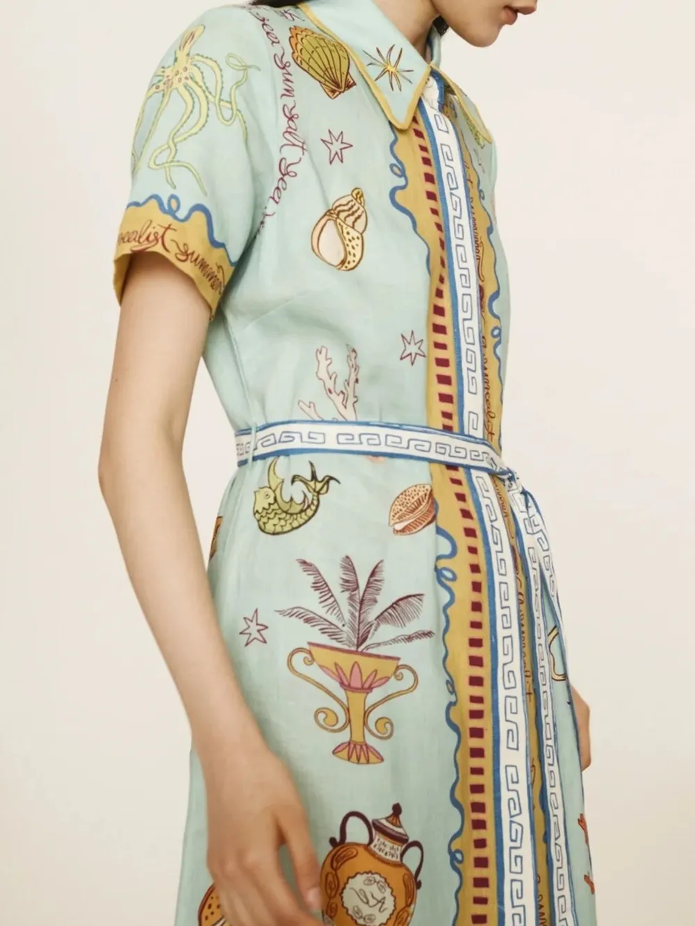 Printed Short Sleeve Maxi Shirt Dress with Belt, image 4