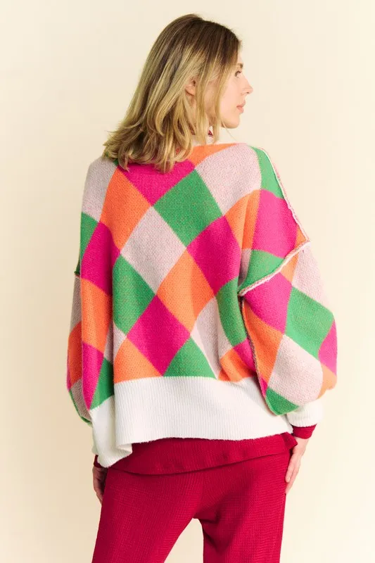 Exposed Seam Color Block Dropped Shoulder Sweater, image 4