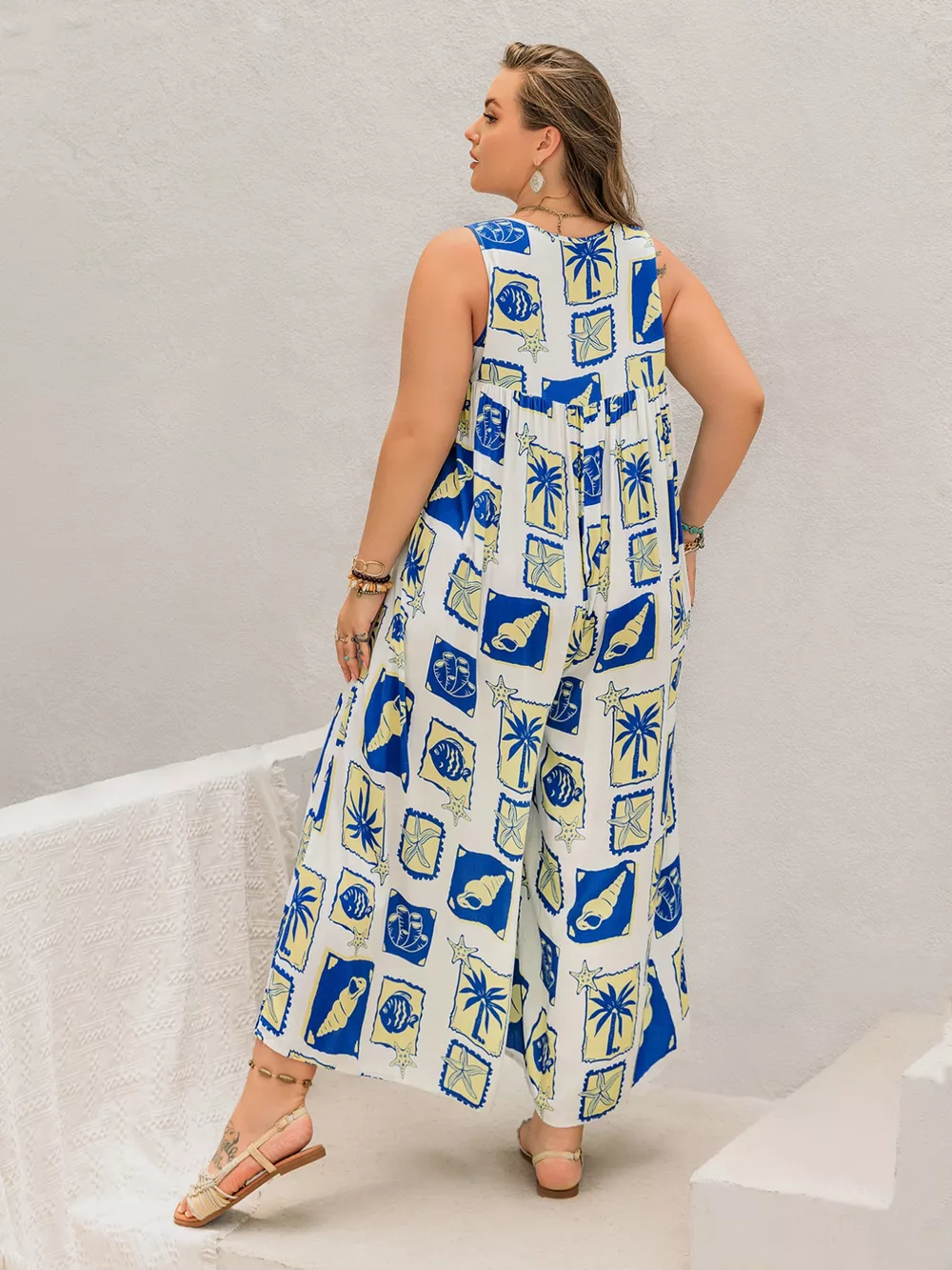 Plus Size Nautical Print Sleeveless Jumpsuit, image 6