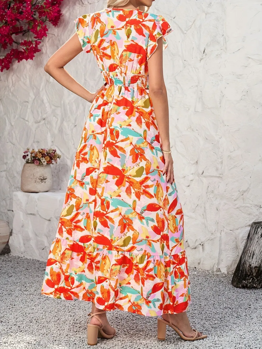 Ruffled V-Neck Cap Sleeve Dress, image 5