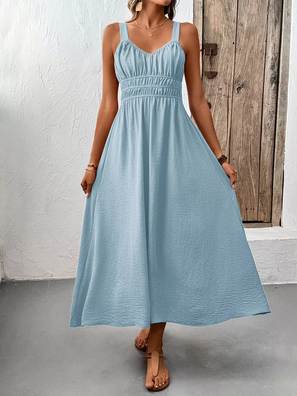 Sleeveless Smocked Casual Midi Dress, image 7