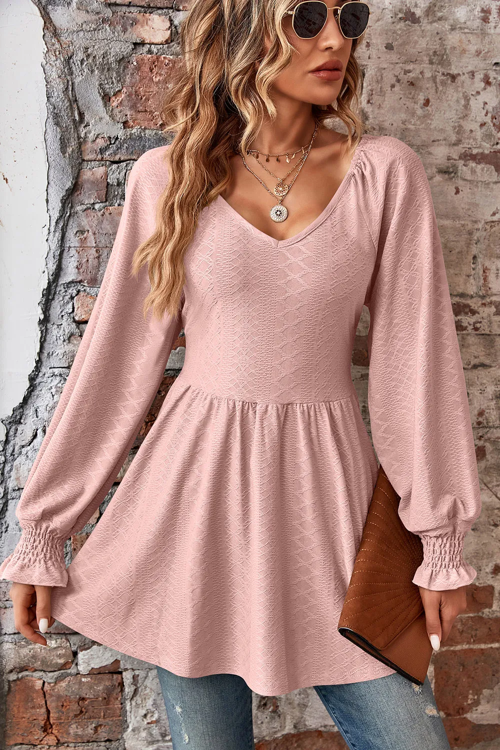 Peplum V-Neck Long Sleeve Blouse, image 24