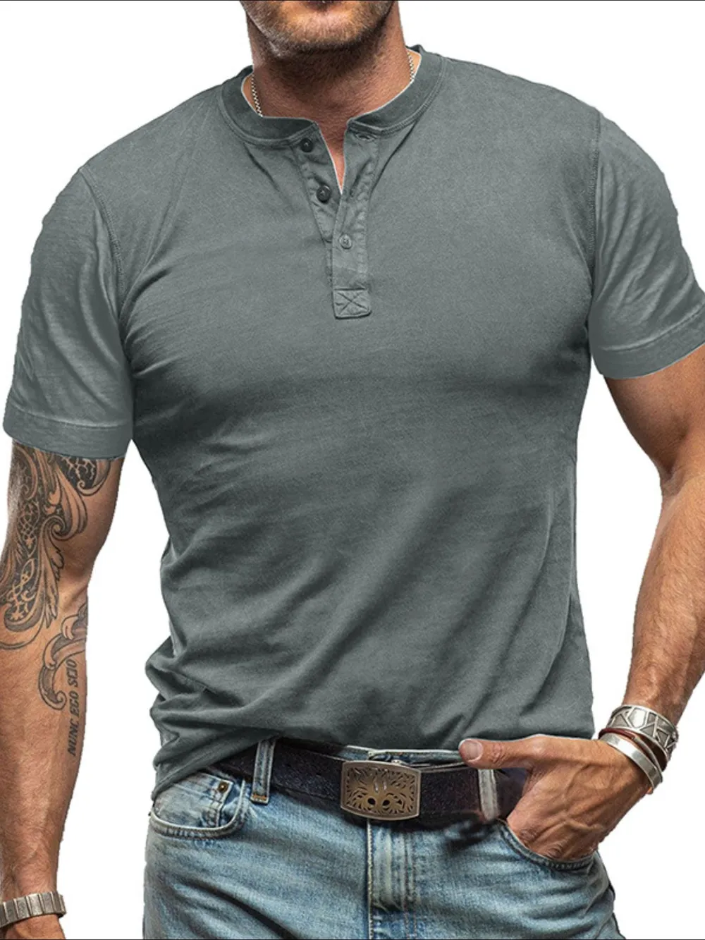 Men's Classic Henley Short Sleeve Polo T-Shirt, image 7