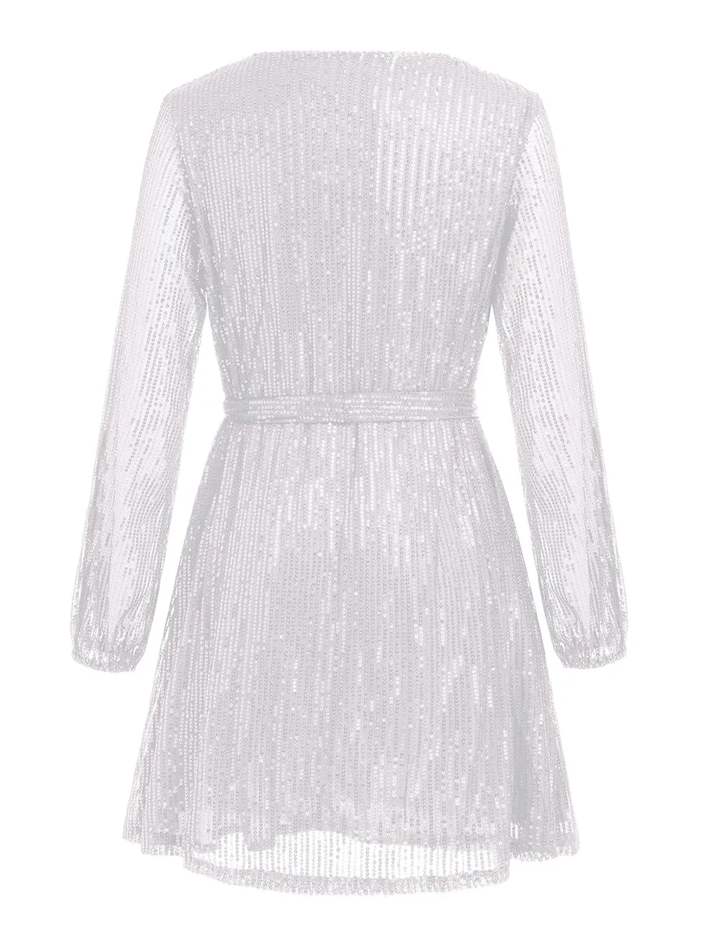 Sequin Tie Waist Long Sleeve Mini Dress, image 9